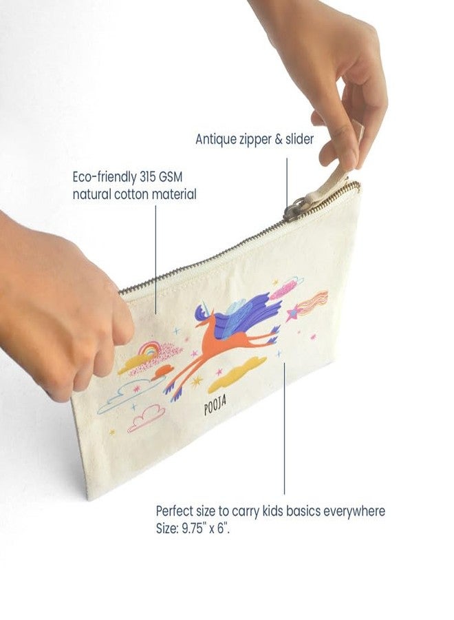 Zooboo Catch All Pouch Personalized with Kid's Names, 100% Cotton with Zipper, Pencil Pouch for Boys and Girls, School Supply Stationery Box Organizer for Students Magical Unicorn - Image 4